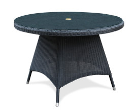 Verona Round Table 1.1m Black Loom with Glass Table Top - NEW: End of Line