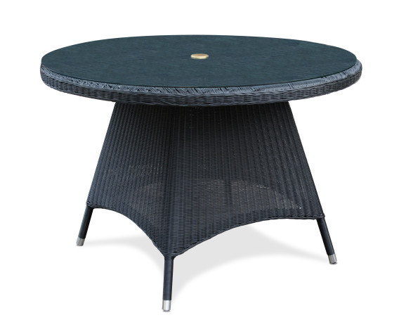 Verona Round Table 1.1m Black Loom with Glass Table Top - NEW: End of Line