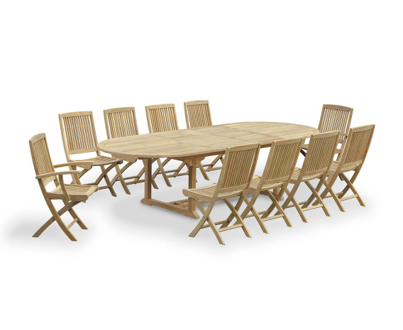 Oxburgh Oval Extending Garden Table, 2 Palma Armchairs and 8 Folding Chairs Set