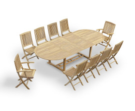 Oxburgh Oval Extending Garden Table, 2 Palma Armchairs and 8 Folding Chairs Set