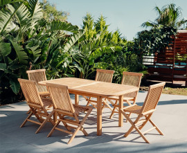 Carida 1.8m Teak Table and 6 Folding Chairs Set