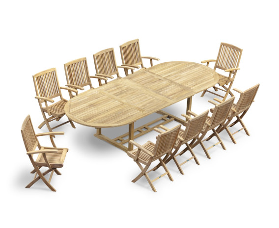 Oxburgh Oval Teak Extending Table & Palma Folding Armchairs Set