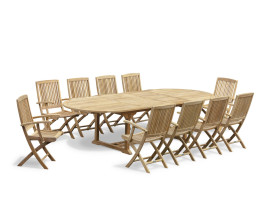 Oxburgh Oval Teak Extending Table & Palma Folding Armchairs Set