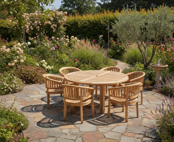 Orion 6 Seater Round 1.5m Garden Table with Banana Chairs