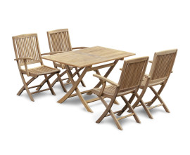 Palma Teak Folding Garden Table and 4 Folding Armchairs Set