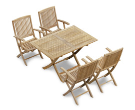 Palma Teak Folding Garden Table and 4 Folding Armchairs Set