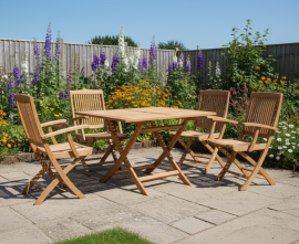 Palma Teak Folding Garden Table and 4 Folding Armchairs Set