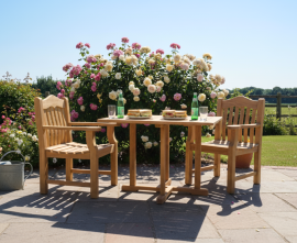Sissinghurst Teak 1m Square Table and Austen Garden Armchairs Set
