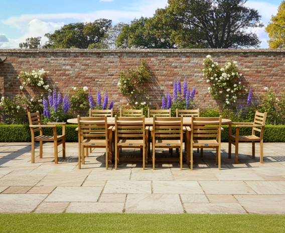 Brompton Extendable Teak Dining Table & 10 Yale Stackable Chairs Set