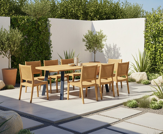 Diskus Oval 2.2m Garden Table and 8 Lumo Woven Chairs Set