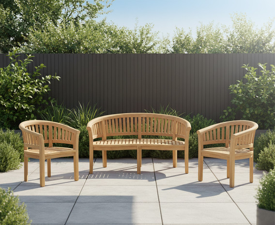 Wimbledon Teak Banana Bench & 2 Armchairs Garden Set