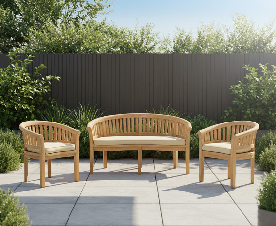 Wimbledon Teak Banana Bench & 2 Armchairs Garden Set