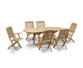 Oxburgh Teak Extending Garden Table and 6 Cannes Folding Armchairs