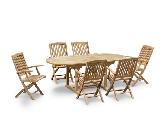 Oxburgh Teak Extending Garden Table and 6 Cannes Folding Armchairs