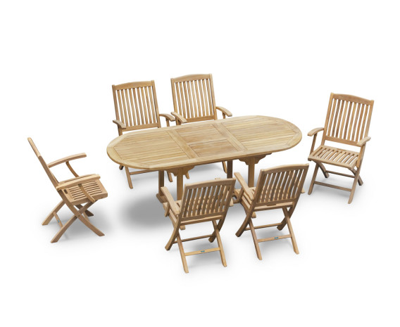 Oxburgh Teak Extending Garden Table and 6 Cannes Folding Armchairs