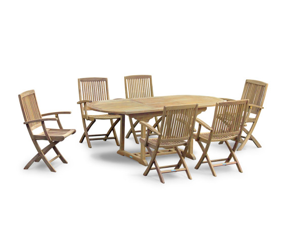 Oxburgh Teak Extending Garden Table and 6 Palma Folding Armchairs