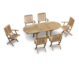Oxburgh Teak Extending Garden Table and 6 Palma Folding Armchairs