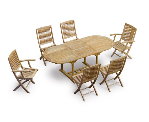 Oxburgh Single-Leaf Extending Teak Table and Folding Rimini Chairs Set