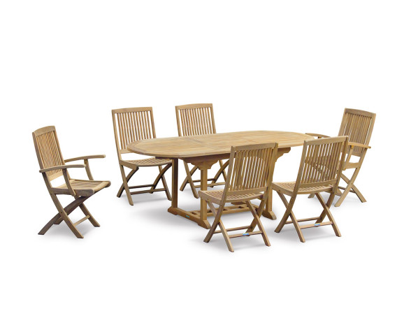 Oxburgh Single-Leaf Extending Teak Table and Folding Rimini Chairs Set