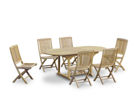 Oxburgh Single-Leaf Extending Teak Table and Palma Folding Chairs Set