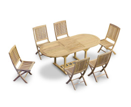 Oxburgh Single-Leaf Extending Teak Table and Palma Folding Chairs Set