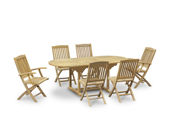 Oxburgh Extending Teak Garden Table and 6 Cannes Folding Chairs Set