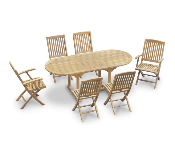 Oxburgh Extending Teak Garden Table and 6 Cannes Folding Chairs Set