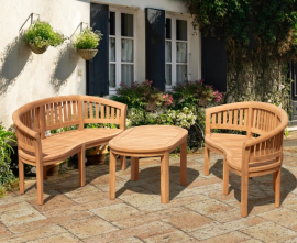 Wimbledon Teak Coffee Table and Banana Benches Set