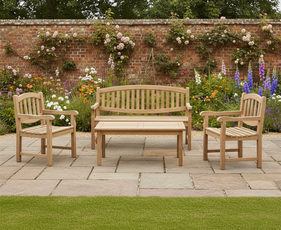 Kennington 1.5m Bench and Armchairs Coffee Set