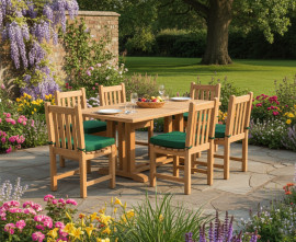 Rectory 6 Seater Teak 1.5m Rectangular Table and York Side Chairs Set