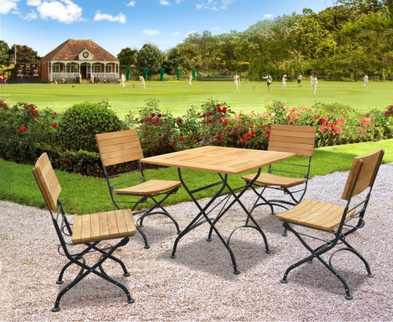 Café 4 Seater Square 80cm Table and Side Chairs Set - Black