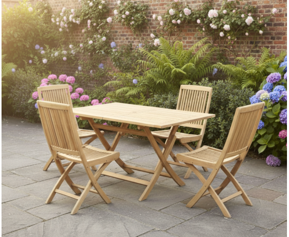 Palma Teak 1.2m Rectangular Folding Table and 4 Chairs Set