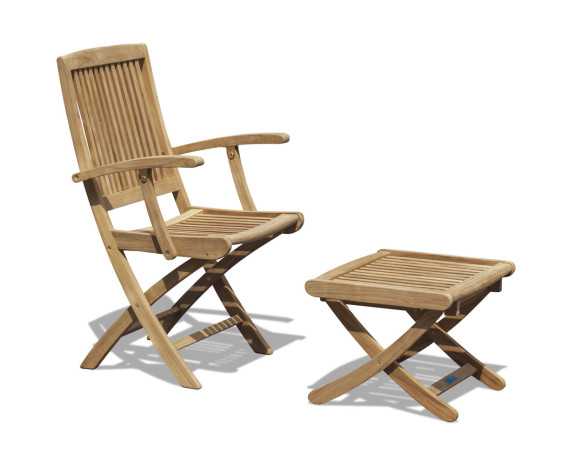 Palma Folding Chair with Arms and Cannes Adjustable Teak Footstool