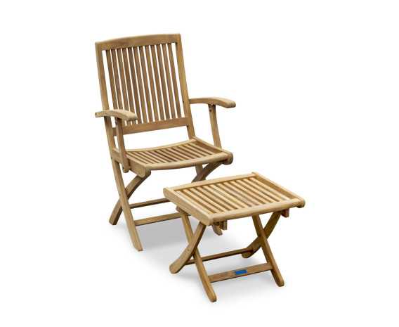 Palma Folding Chair with Arms and Cannes Adjustable Teak Footstool