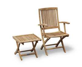 Palma Folding Chair with Arms and Cannes Adjustable Teak Footstool
