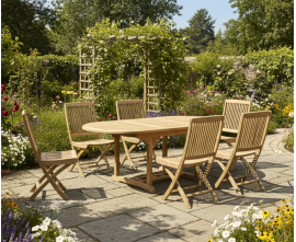 Oxburgh Single-Leaf Extending Teak Table and Palma Folding Chairs Set