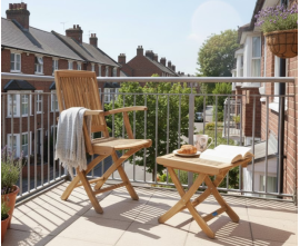 Palma Folding Chair with Arms and Cannes Adjustable Teak Footstool