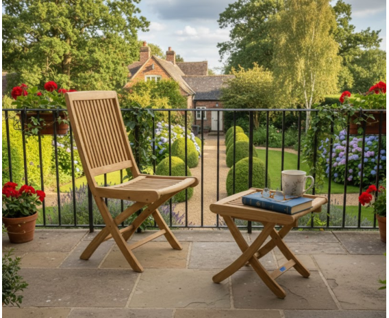 Palma Teak Folding Chair and Cannes Adjustable Garden Footstool