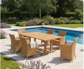 Rectory 6 Seater Teak 2m Rectangular Table and Verona Armchairs Set