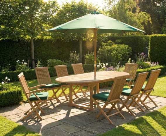 Oxburgh 8 Seater Teak 1.8-2.4m Extending Table with Newhaven Chairs