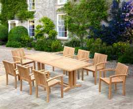 Cadogan 8 Seater Teak Table 2.25m & Monaco Stacking Chairs