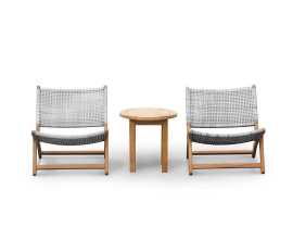 Teak 50cm Garden Table and Catalina Flat Weave Lounge Chairs - Grey Marble