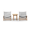 Teak 50cm Garden Table and Catalina Flat Weave Lounge Chairs - Grey Marble