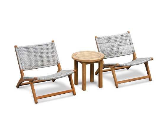 Teak 50cm Garden Table and Catalina Flat Weave Lounge Chairs - Java Brown
