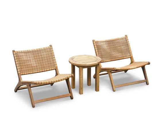 Teak 50cm Garden Table and Catalina Flat Weave Lounge Chairs - Java Brown