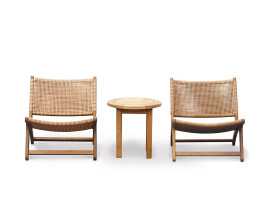 Teak 50cm Garden Table and Catalina Flat Weave Lounge Chairs - Honey Wicker