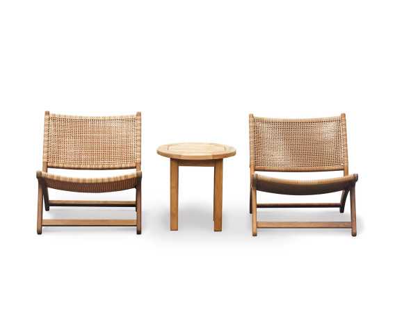 Teak 50cm Garden Table and Catalina Flat Weave Lounge Chairs - Java Brown