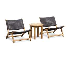 Teak 50cm Garden Table and Catalina Flat Weave Lounge Chairs - Java Brown