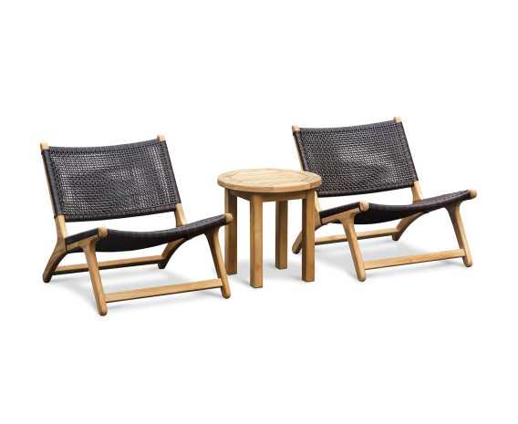 Teak 50cm Garden Table and Catalina Flat Weave Lounge Chairs - Java Brown