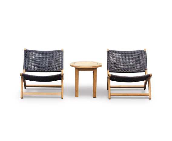 Teak 50cm Garden Table and Catalina Flat Weave Lounge Chairs - Java Brown